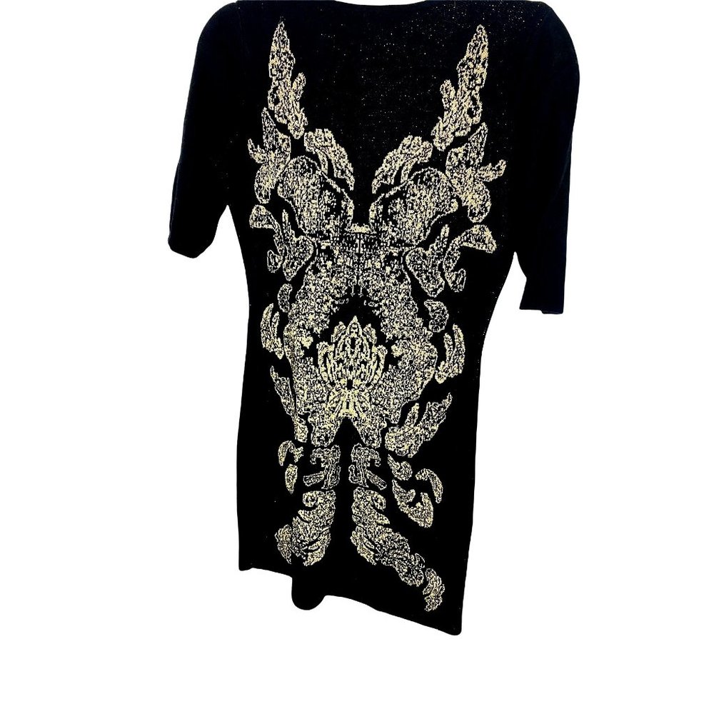 Barneys New York Women's Sweater Dress Black with Metallic Gold Pattern …